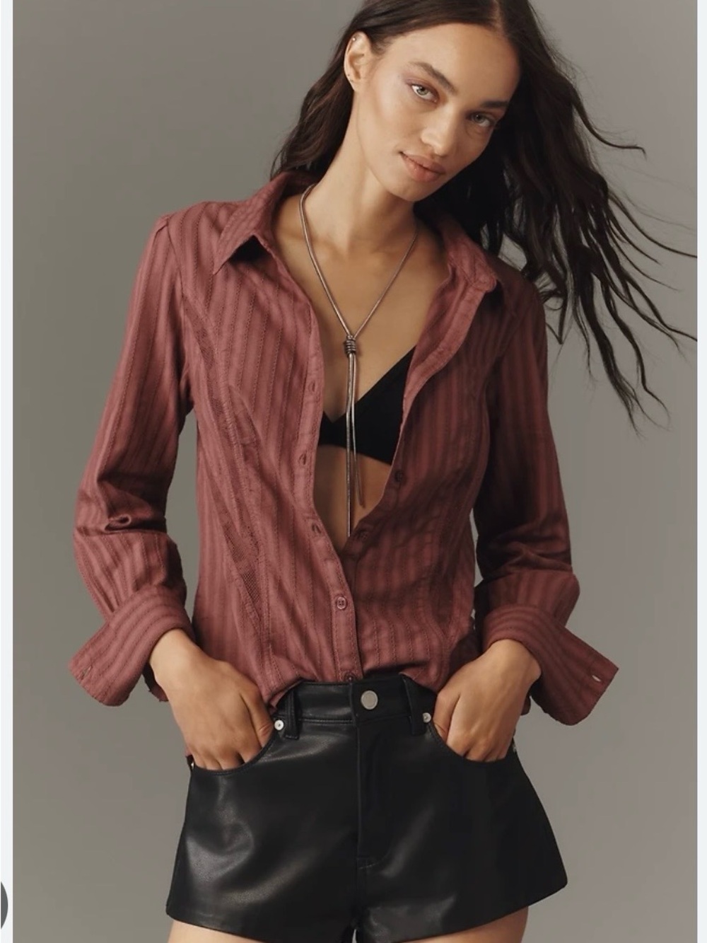 Pilcro Mauve Textured Button-Down Shirt